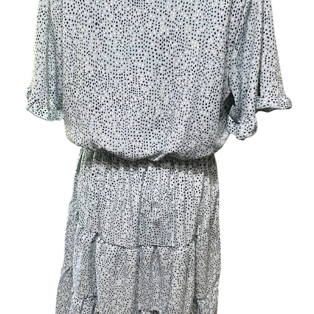 Hailey & Co Blue and White Dots, Pleated Ruched Midi Dress, Sz L - Picture 2 of 9